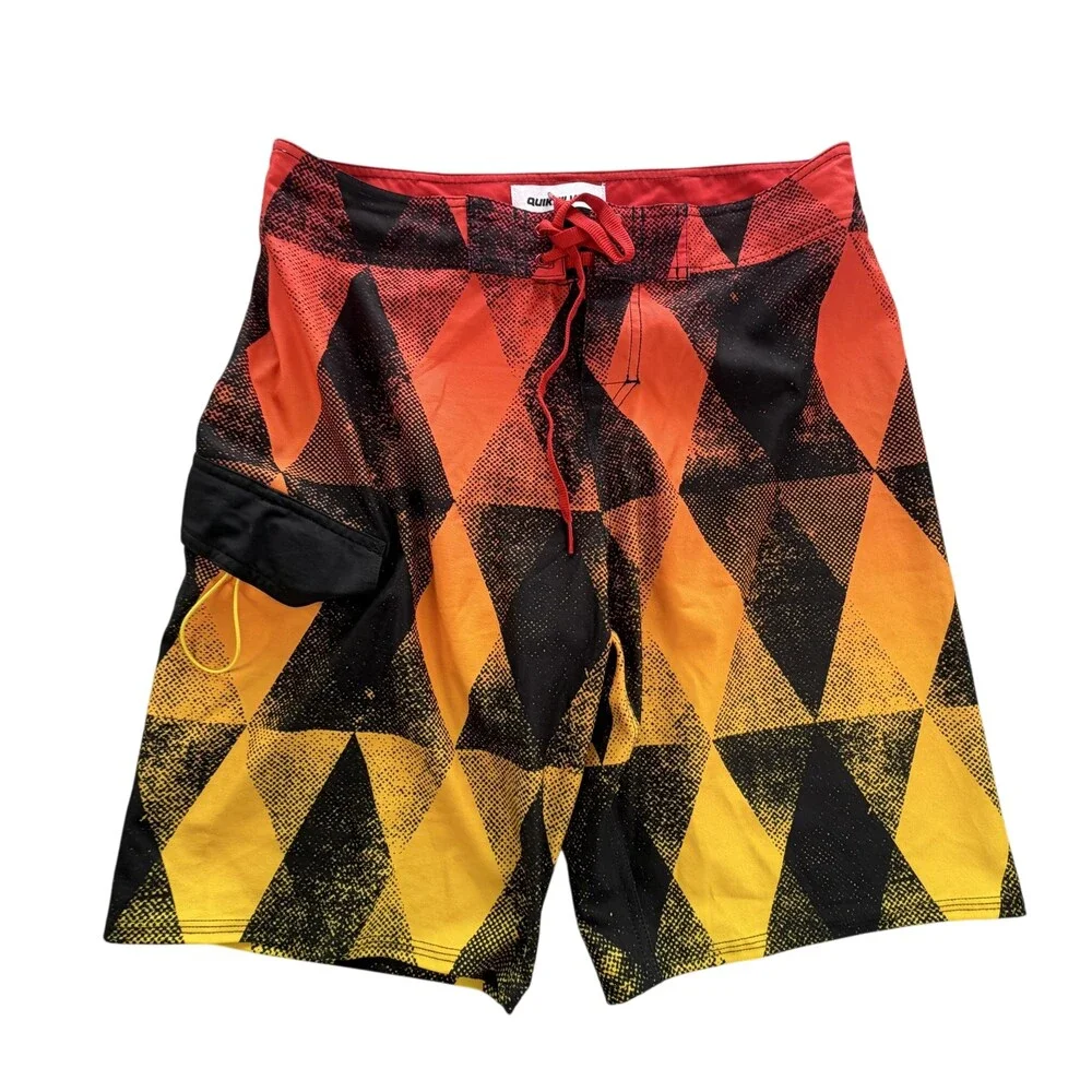 Quiksilver Shorts Mens 32 Multicolor Geometric Board Shorts Swim Trunks Pocket